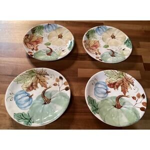 Set of 4 Robert Stanley JOYFALL Salad Plates Autumn Fall Leaf Pumpkins 8.5"